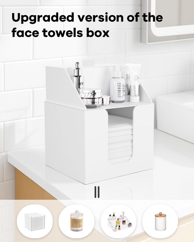 TAINESS Disposable Facial Towels Storage Box Compatible with Clean Skin Club Clean Towel XL - Cotton Pads - Swabs Upgraded Double Layer Acrylic Storage Container Face Towel Holder (Matte White) - Image 3